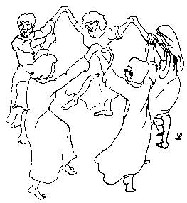 Piątka tancerzy w kręgu